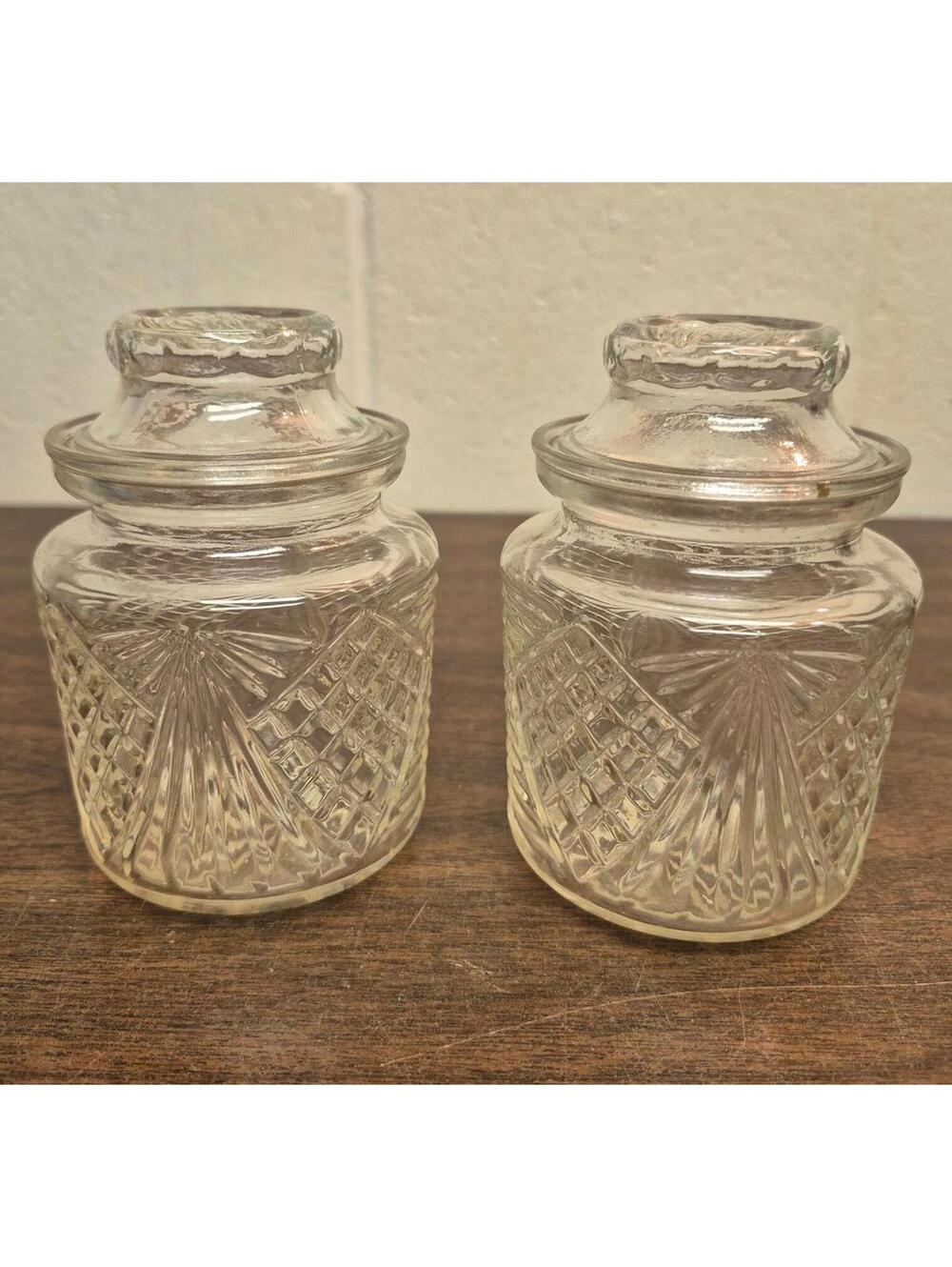 Vintage Clear Glass Decorative Jars with Lid - Set of 2
